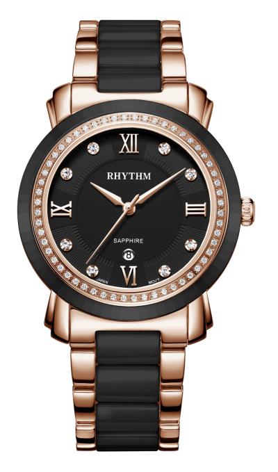 Rhythm Global Timepiece F1303T04 Jam Tangan Wanita - Hitam/RoseGold