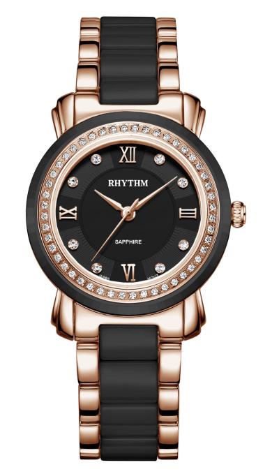 Rhythm Global Timepiece F1304T04 Jam Tangan Wanita - Hitam/RoseGold
