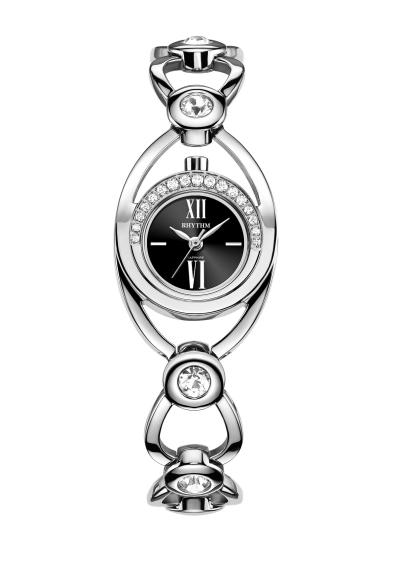 Rhythm Global Timepiece L1201S02 Jam Tangan Wanita - Silver/Hitam