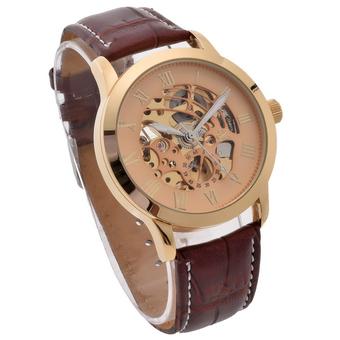 SHENHUA Stainless Steel Leather Automatic Mechanical Strap Watch (Gold) (Intl)  