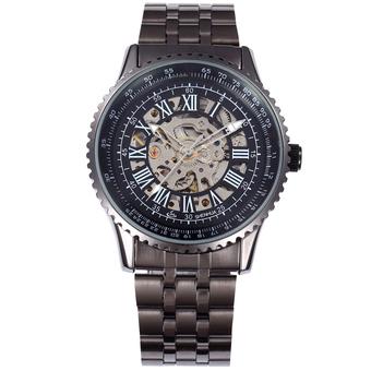 SHENHUA WSH321 Casual Automatic Mechanical Skeleton Mens Sport Watch Stainless Steel Band (Black) (Intl)  