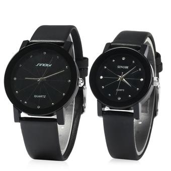 SINOBI 981 Analog Rhinestone Leather Band Couple Quartz Watch (Black) (Intl)  