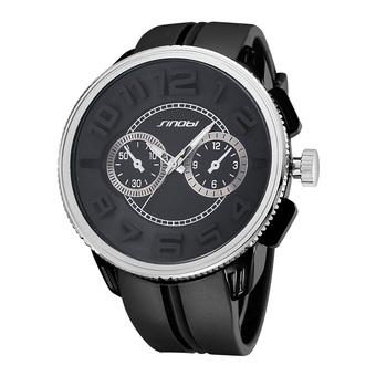 SINOBI Big Round Dial Quartz Silicone Band Fashion Men Sport Waterproof Watches black (Intl)  