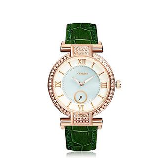 SINOBI Fashion Elegant Crystal Women Watches Green Laether Band Ladies Quartz Watch Wrist 8192L- Intl  