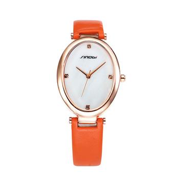 SINOBI Fashion Female Oval Quartz-watch Orange Leather Rose Gold Case Ladies Wristwatches 8133L06- Intl  