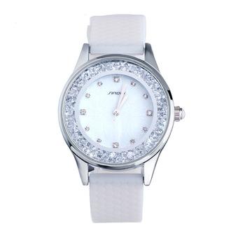 SINOBI Ladies Fashion Crystal Quartz-watch Silver Case White Leather Strap Women Watches- Intl  