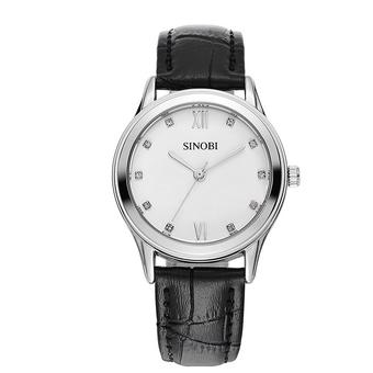 SINOBI Ladies Fashion Quartz Watches Black Leather Band Women Stainless Steel Watchcase 8100L02 - Intl  