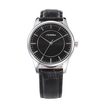SINOBI Ladies Sport Quartz-watch Black Leather Silver Case Women Fashion Wristwatches- Intl  