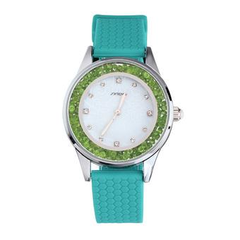 SINOBI Women Crystal Quartz-watch Silver Case Green Watchband Female Wristwatches- Intl  