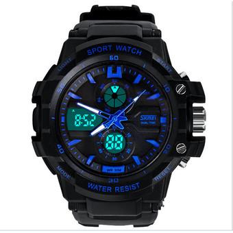SKMEI Analog-Digital Military Army Men Sport Rubber LED Swimming Wrist Watch (Blue)- Intl  