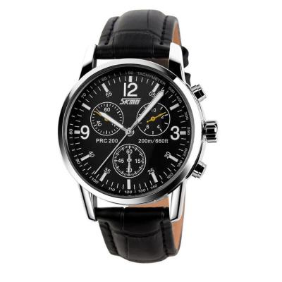 SKMEI Casual Men Leather Strap Watch Water Resistant 30m - 9070CL - Black