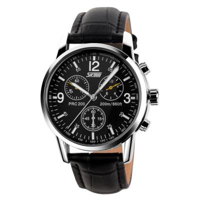 SKMEI Casual Men Leather Strap Watch Water Resistant 30m - 9070CL - Hitam