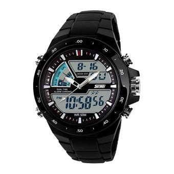 SKMEI - Jam Tangan Pria - Hitam - Strap Mika - Dual Time Digital Ring Watch  