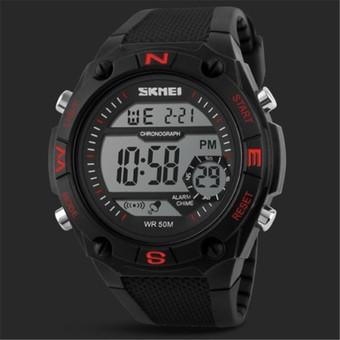 SKMEI LED Men Waterproof Sports Date Military Digital Wrist Watch Fashion Black+Red (Intl)  