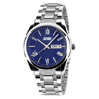 SKMEI Men's Silver Stainless Steel Band Wrist Watch+Blue 9056 (Intl)  