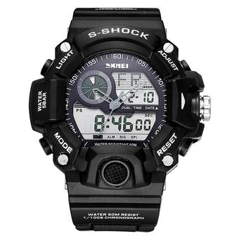 SKMEI Quartz Digital Dual Movement 5ATM Waterproof Men Sports Army Military Wrist Watch black - Intl  