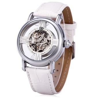 SKONE 5010 Women Hollow Mechanical Watch with Genuine Leather Band (White) - Intl  