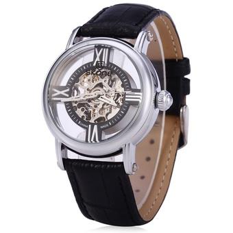 SKONE 5010 Women Hollow Mechanical Watch with Genuine Leather Band (Black) - Intl  