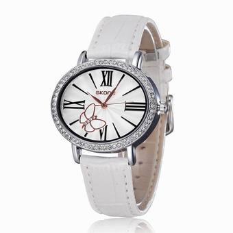 SKONE Brand Rome Style Fashion Watches Women PU Leather Straps Luxury Quartz Watch for Ladies Girls(White) (Intl)  
