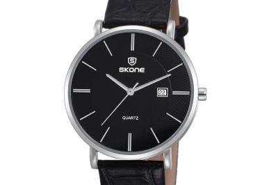 SKONE Casual Men Leather Strap Watch Water Resistant 10m 9307 - Hitam