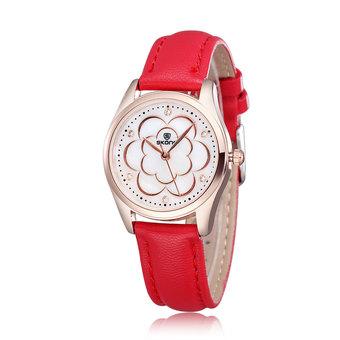 SKONE Fashion Brand Leather Watches Casual Clocks And Watches Relogios Femininos Watch Rose Gold Women-Red  