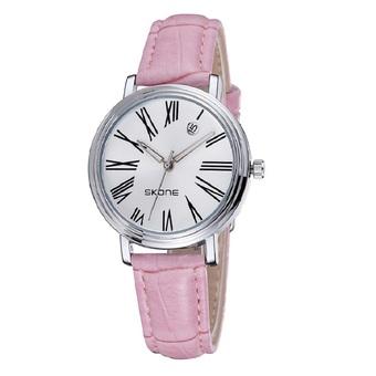 SKONE Woman Rome Style Hollow Hands Leather Strap Ladies Quartz Watches(Pink) (Intl)  