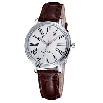SKONE Woman Rome Style Hollow Hands Leather Strap Ladies Quartz Watches(Brown) (Intl)  