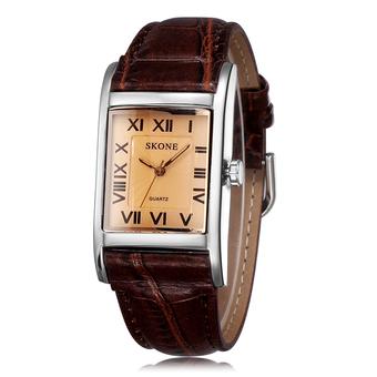 SKONE Women Luxury Fashion Casual Quartz Watch Roman Number Square Dial Leather Wristwatches silver brown (Intl)  