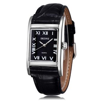 SKONE Women Luxury Fashion Casual Quartz Watch Roman Number Square Dial Leather Wristwatches silver black (Intl)  