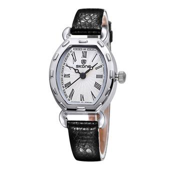 SKONE new authentic Diamond Ladies Watch Strap Watch PU header Life waterproof student Watch-lack Silver (Intl)  
