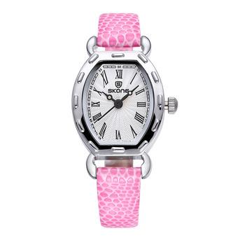 SKONE new authentic Diamond Ladies Watch Strap Watch PU header Life waterproof student Watch-Pink Silver (Intl)  