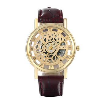 SOXY Men's Fashion Leather Strap Rhinestone Decoration Hollow Out Watches (Brown)- Intl  