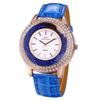 SUNSKY Flowing Beads Decoration Shiny Full Rhinestone Dial Fashion Women Quartz Watch with Leather Band (Blue)  