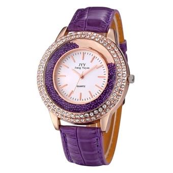 SUNSKY Flowing Beads Decoration Shiny Full Rhinestone Dial Fashion Women Quartz Watch with Leather Band (Purple)  