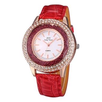 SUNSKY Flowing Beads Decoration Shiny Full Rhinestone Dial Fashion Women Quartz Watch with Leather Band (Red)  