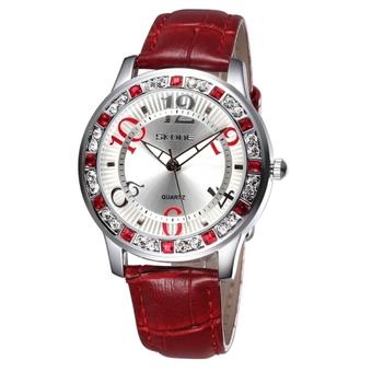SUNSKY SKONE 2535 Women Fashion Rhinestone Case Quartz Movement PU Leather Wrist Watch(Red)  