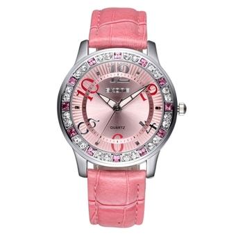 SUNSKY SKONE 2535 Women Fashion Rhinestone Case Quartz Movement PU Leather Wrist Watch(Pink)  