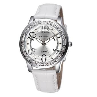 SUNSKY SKONE 2535 Women Fashion Rhinestone Case Quartz Movement PU Leather Wrist Watch(White)  