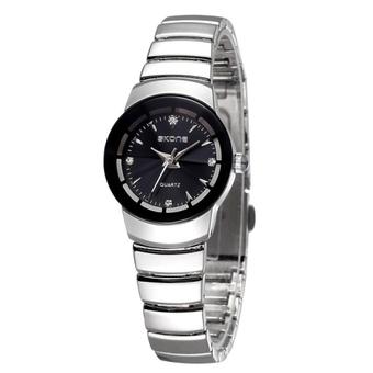 SUNSKY SKONE 5083 Fashion Lovers Men Style Rhinestones Number Dial Quartz Movement Steel Wrist Watch, Silver Black  