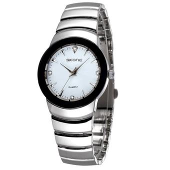 SUNSKY SKONE 5083 Fashion Lovers Women Style Rhinestones Number Dial Quartz Movement Steel Wrist Watch, Silver White  