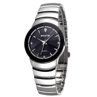 SUNSKY SKONE 5083 Fashion Lovers Women Style Rhinestones Number Dial Quartz Movement Steel Wrist Watch, Silver Black  