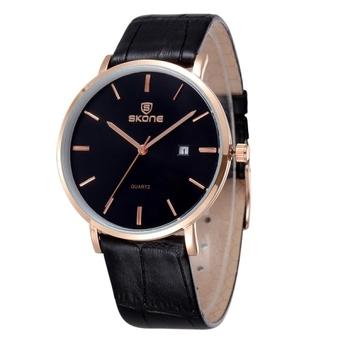 SUNSKY SKONE 5084 Men Fashion Rose Gold Case Ultra Thin Dial Calendar Quartz Movement Genuine Leather Wrist Watch(Black)  