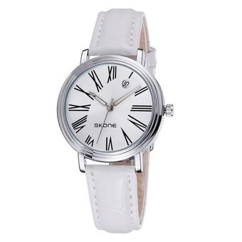SUNSKY SKONE Hollow Hands Roman Number Scale Calendar Display Fashion Women Quartz Watch with Leather Band(White)  