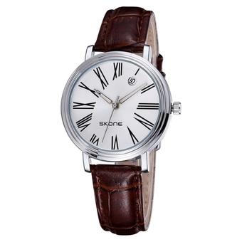 SUNSKY SKONE Hollow Hands Roman Number Scale Calendar Display Fashion Women Quartz Watch with Leather Band(Brown)  