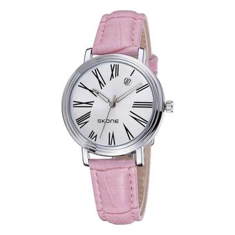SUNSKY SKONE Hollow Hands Roman Number Scale Calendar Display Fashion Women Quartz Watch with Leather Band(Pink)  