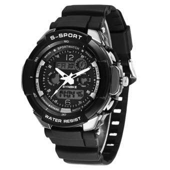 SYNOKE Dual Movements Cool Men Sports Watch 5ATM Water-proof Multi-function Men Wristwatch with Alarm Chronograph Backlight Big Dial Dual Time Display (Intl)  