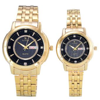 Saint Costie - Jam Tangan Couple - Body Gold - Black Dial - Stainless Steel Band - SC-RT-5355GL-GB- Couple  