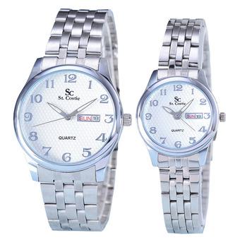 Saint Costie - Jam Tangan Couple - Body Silver - White Dial - Stainless Steel Band - SC-RT-5399GL-SW-Couple  