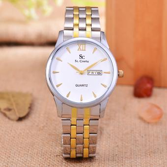 Saint Costie Original Brand, Jam Tangan Pria - Body Silver/Gold – White Dial – Stainless Stell Band - SC-RT-8008G-SGW  