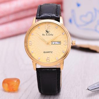 Saint costie - Jam Tangan Pria - Body Gold - Gold Dial - Black Leather Strap - SC-RK-8007-G-GG-T/H- Leather  